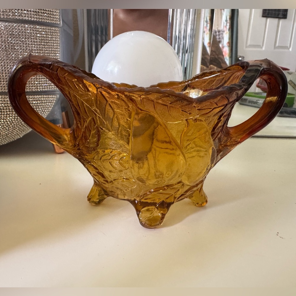 Vintage Tiara Indiana Glass Sweet Pear Burnt Honey Amber Footed Sugar Bowl
